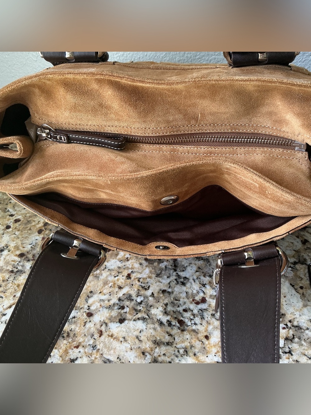 Coach SoHo Tan Suede and Brown Leather Satchel - Picture 6 of 9